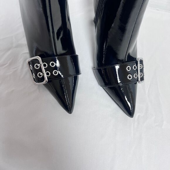 Fashion Nova Gutter Black Leather Ankle Boots Women’s 6 Pointed Toe Buckle - Picture 7 of 7